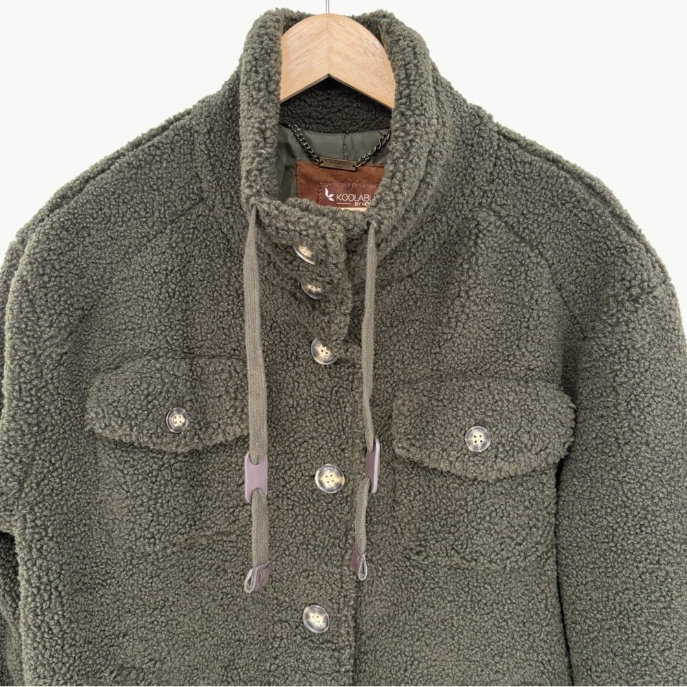 Koolaburra UGG Sherpa Longline Jacket Size XS Olive Green Oversized Cozy - Picture 8 of 10